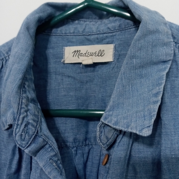 Madewell Button down Short Sleeve denim Knee Length Summer Dress with Pockets - Picture 3 of 8